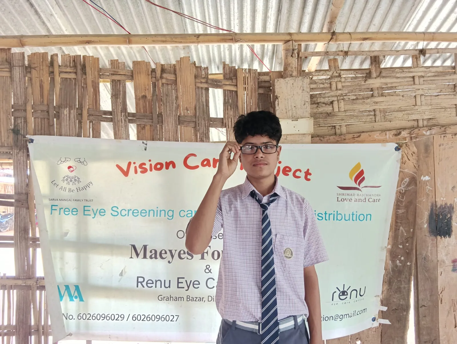 Distributing information leaflets on eye health and preventive vision care.